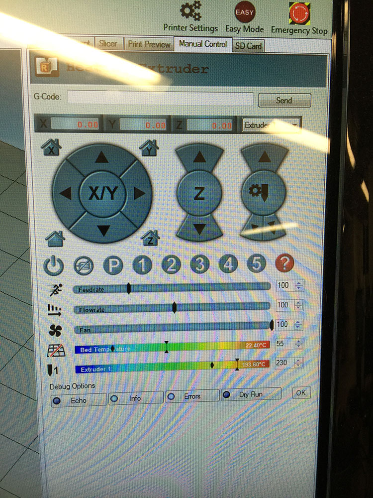 Manual control settings in Repetier