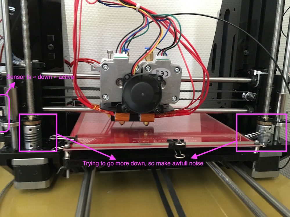 Z axies problem - Z endstop triggered, and motors try to go more down, but it's already down at maximum