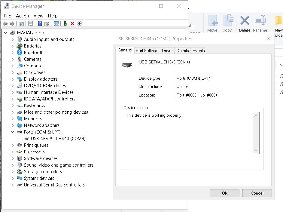 this is the device manager display for the com port.