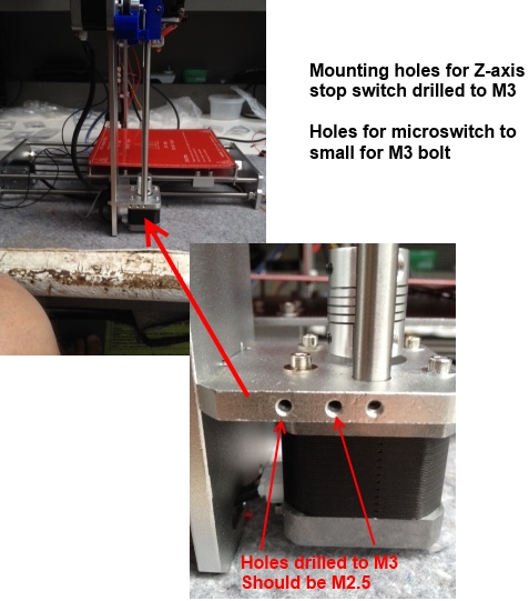 Mounting holes for Z stop switch drilled to M3.