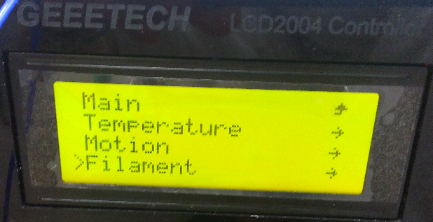 Filament Dia Setting Menu on control Menu