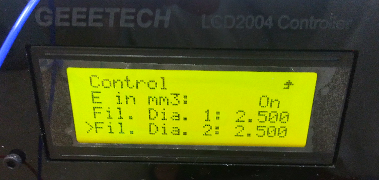 Filament Dia Setting value is minimum 2.500mm