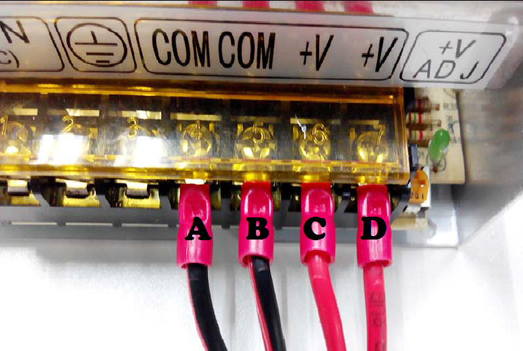 Voltage using wires(A and C)or (A and D),(B and C) or (B and D)